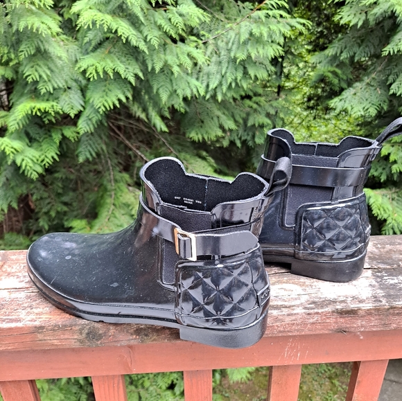 Hunter Black Quilted Chelsea Rain Boots Ankle Boots - Picture 3 of 8